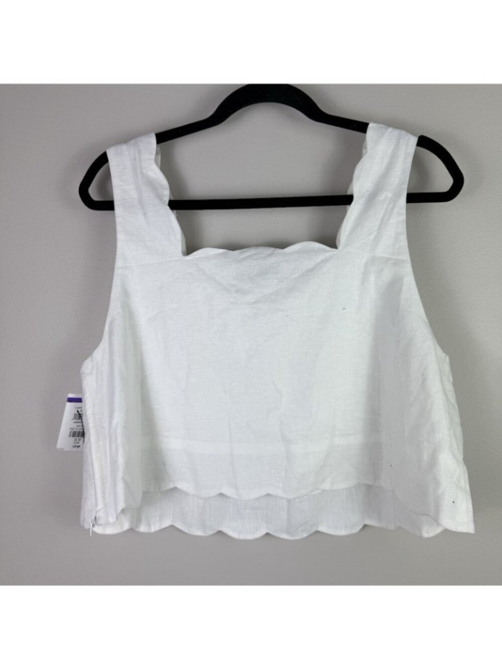 Petal And Pup White Linen Crop Top Tank Square Neck Scalloped Hem Size L - Picture 7 of 7